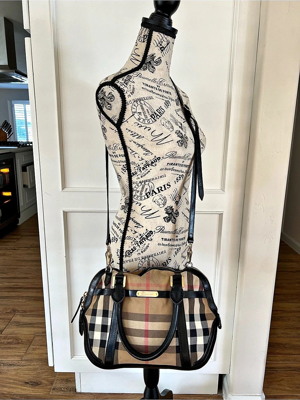 Burberry House Check Canvas Chester Bowling Bag Satchel Brown & Black
